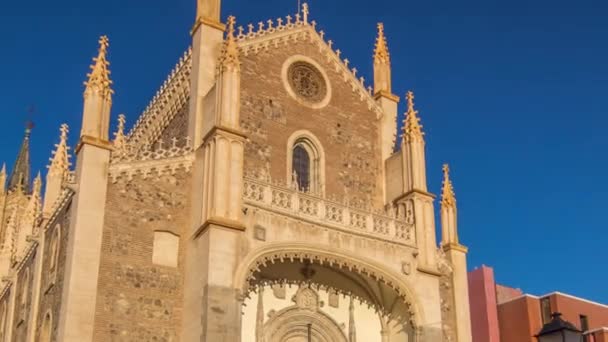 San Jeronimo el Real is a Roman Catholic church timelapse hyperlapse in central Madrid Spain — Stok video