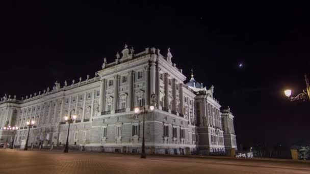 Pałac Królewski w Madrycie Palacio Real de Madrid timelapse hyperlapse w nocy — Wideo stockowe