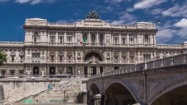 Palace of Justice timelapse hyperlapse - courthouse building with Ponte Sant Umberto bridge. Rome, Italy. — Stock Video