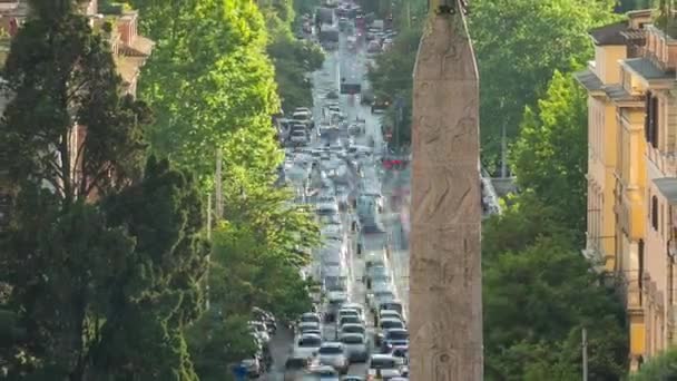 Piazza del Popolo och via Flaminia Timelapse sett från Pincio Terrace i Rom. Italien — Stockvideo