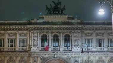 Palace of Justice night timelapse - courthouse building with Ponte Sant Umberto bridge. Rome, Italy.