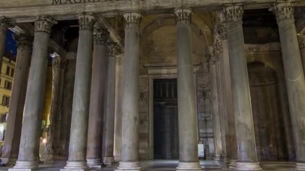 Período noturno hiperlapso de Panteão, arquitetura antiga de Roma, Itália — Vídeo de Stock