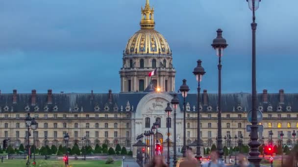 Les Invalides den od dne v noci v Paříži, Francie — Stock video