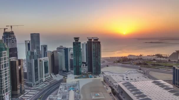 Panorama West Bay a Doha City Center během východu slunce, Katar — Stock video