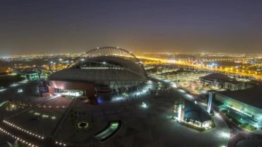 Doha 'daki Aspire Zone Stadyumu' nun tepeden tırnağa hava manzarası.