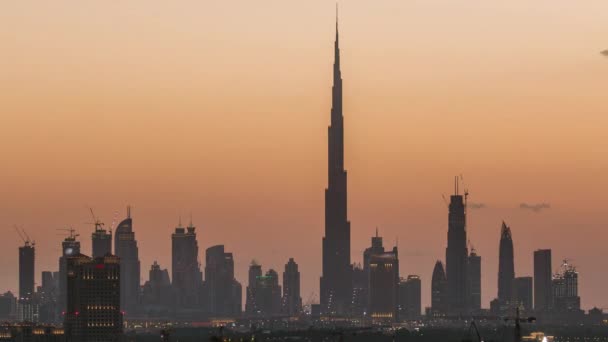 Skyline of Downtown Dubai day to night timelapse. — Stock Video