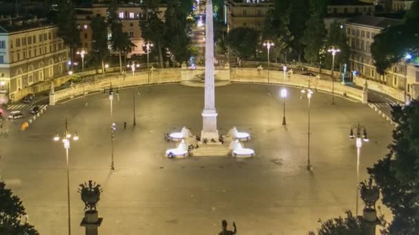 Vista aérea da grande praça urbana, a Piazza del Popolo noite timelapse, Roma — Vídeo de Stock