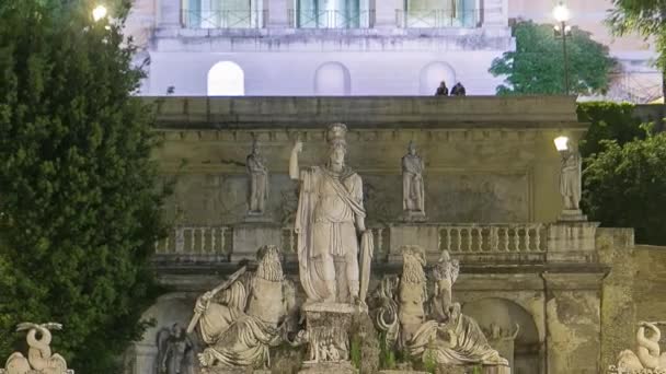 Fontana di Dea Roma timelapse in Piazza del Popolo con terrazza Pincio sullo sfondo — Video Stock