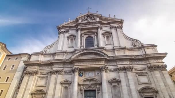 La iglesia barroca de San Ignacio de Loyola en el Campus Martius timelapse hiperlapso en Roma, Italia — Vídeos de Stock
