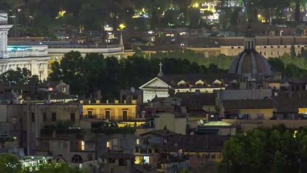 Πανοραμική θέα του ιστορικού κέντρου νύχτα timelapse της Ρώμης, Ιταλία — Αρχείο Βίντεο