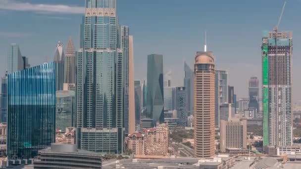 Letecký pohled na Dubaj Mezinárodní finanční centrum DIFC okresní timelapse — Stock video