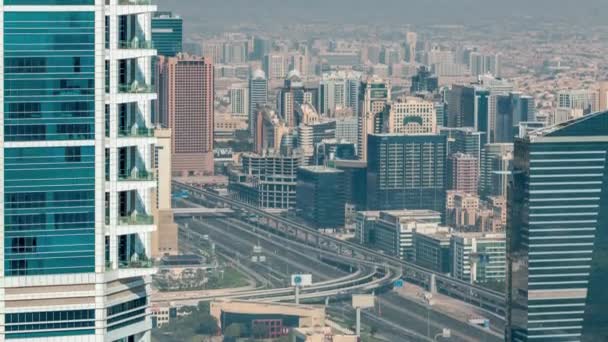 Widok z lotu ptaka w Dubaju pokazujący wysokość al barsha i zieleń obszaru powiatu timelapse — Wideo stockowe