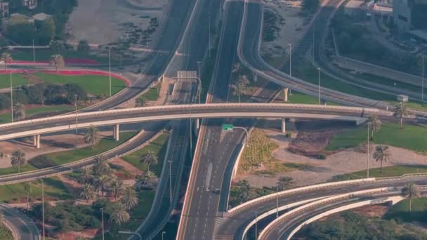 Big crossroad junction between JLT district and Dubai Marina intersected by Sheikh Zayed Road aerial timelapse. — Stock Video