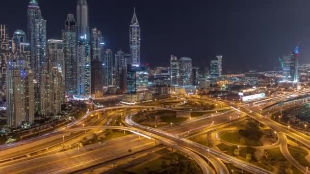 Dubai Marina Autobahn Kreuzung Spaghetti-Kreuzung Nacht Zeitraffer — Stockvideo