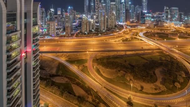 Dubai Marina incrocio autostrada spaghetti incrocio notturno timelapse — Video Stock