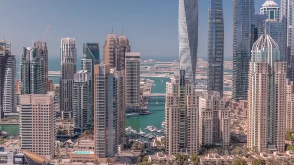 Grattacieli di Dubai Marina vicino Sheikh Zayed Road con più alti edifici residenziali timelapse — Video Stock
