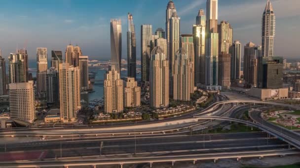 Dubai Marina highway intersection spaghetti junction morning timelapse — Stock Video