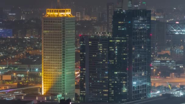 Повітряний вид хмарочосів з Всесвітнім торговим центром у Дубаї.. — стокове відео