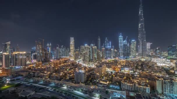 Dubaï Centre-ville nuit timelapse avec le plus haut gratte-ciel et autres tours — Video