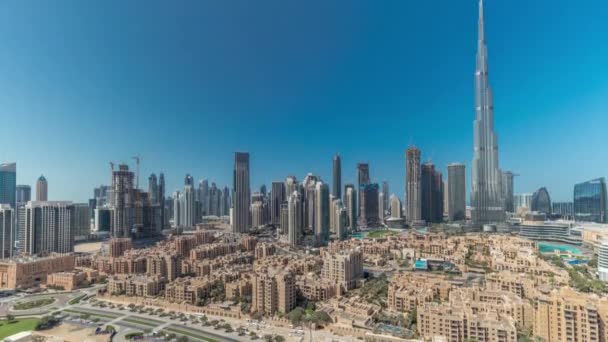 Dubaj Centrum města po celý den timelapse s nejvyšší mrakodrap a další věže — Stock video