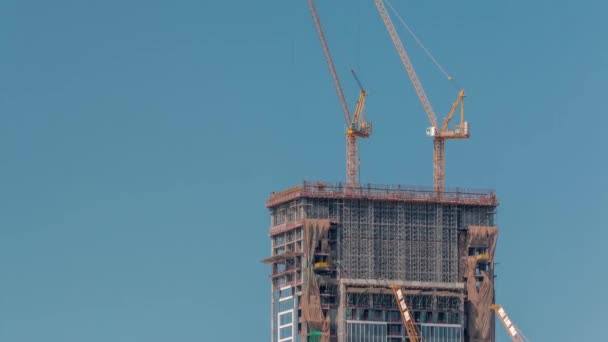 High multi-storey building under construction and cranes timelapse — Stock Video