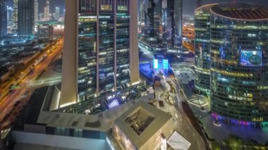 Dubai Uluslararası Finans Merkezi Gökdelenleri Hava Gecesi Zaman Çizelgesi.