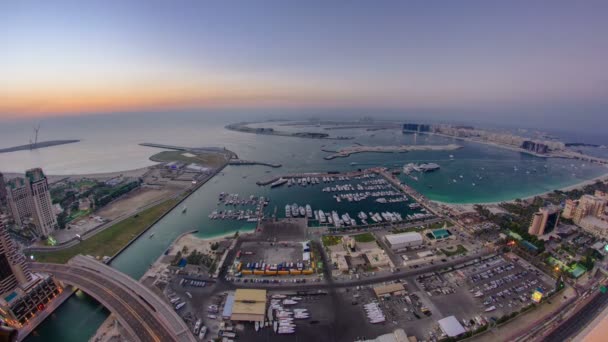Dubai Marina Panorama den noční přechod timelapse fisheye — Stock video
