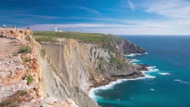 Deniz feneri Cape Espichel tapınaktan Portekiz timelapse görüntülemek