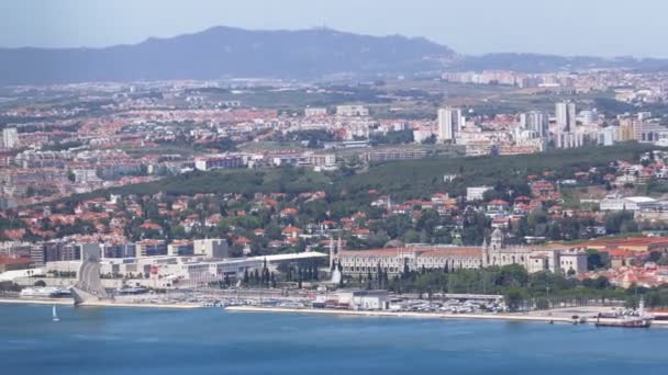 Panoramic view of Lisbon skyline, docks and the Tagus River, Lisbon, Portugal timelapse — Stock Video