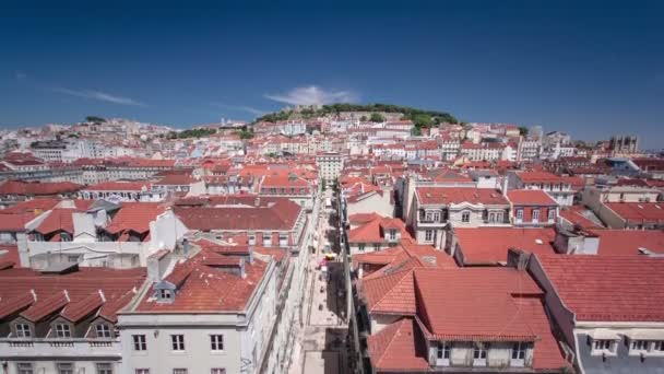 Vista desde el ascensor de Santa Justa hasta el casco antiguo de Lisboa timelapse — Vídeo de stock