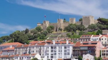 Saint George görünümü, Portekiz Castelo de Sao Jorge, timelapse Kalesi'nin Lisbon