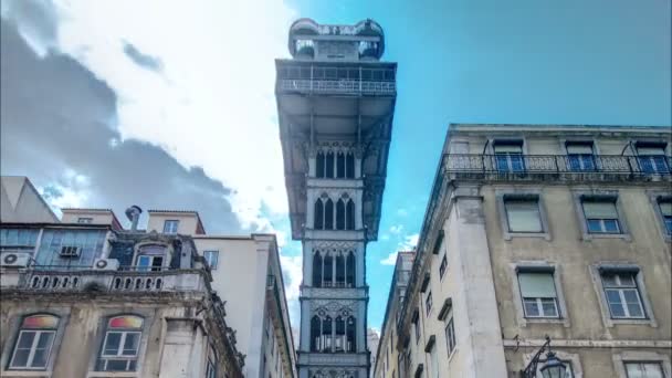 Historic elevator Santa Justa, lift in Lisbon, Portugal. Elevador de Santa Justa timelapse — Stock Video