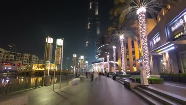 밤, Uae timelapse hyperlapse 두바이 분수 근처 지역 — 비디오
