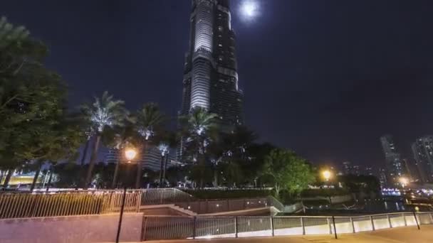 Dubai, BAE 'de Moon ile Burj Halife. Zaman ayarlı hiper hız — Stok video