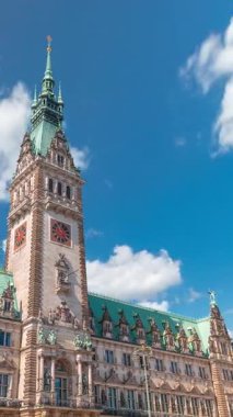 Hamburg Belediye Binası zaman çizelgesi, Hamburg hükümetinin merkezi, şehir merkezindeki Altstadt semtinde yer almaktadır. Bulutlu bir gökyüzünün altındaki ana meydandan ön manzara