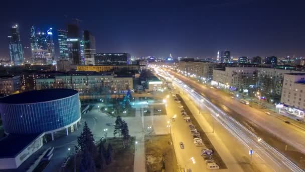 Mrakodrapy mezinárodní obchodní centrum město v noci, Moskva, Rusko — Stock video