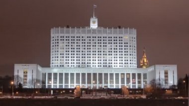 Hükümet evinde gece timelapse hyperlapse, Moskova, Rusya Federasyonu