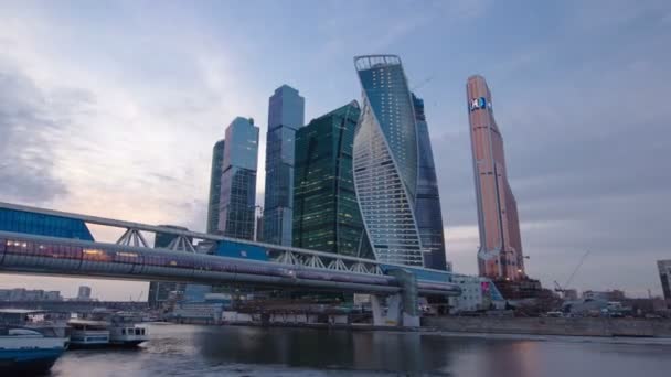 Felhőkarcolók International Business Center City nap éjszaka timelapse hyperlapse, Moszkva, Oroszország — Stock videók
