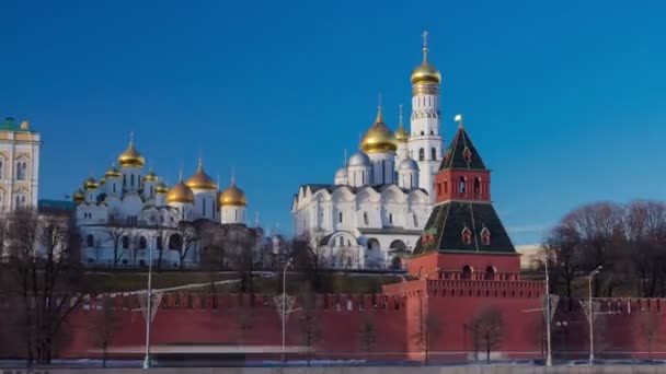 Moscovo Kremlin Catedral inverno paisagem aterro timelapse hiperlapso — Vídeo de Stock