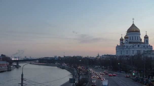 Majestätische orthodoxe Kathedrale des Erlösers Christi von Tag zu Nacht Zeitraffer-Hyperlapse, Russland — Stockvideo