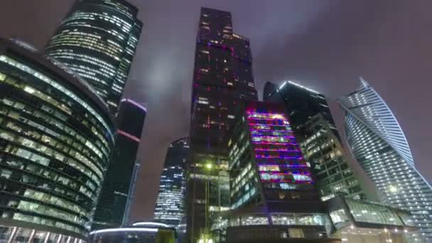 Felhőkarcolók International Business Center City night timelapse hyperlapse, Moszkva, Oroszország — Stock videók