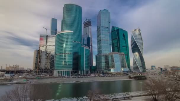 Wolkenkrabbers International Business Center City op avond hyperlapse timelapse, Moskou, Rusland — Stockvideo