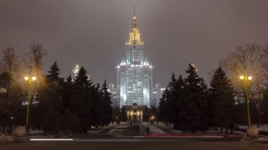 Ana bina, Moskova Devlet Üniversitesi Tarih serçe Hills, kış timelapse geceleri