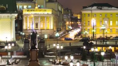 Alexander Bahçe manezh kış gece timelapse, Moskova, Rusya ile şehir merkezinde