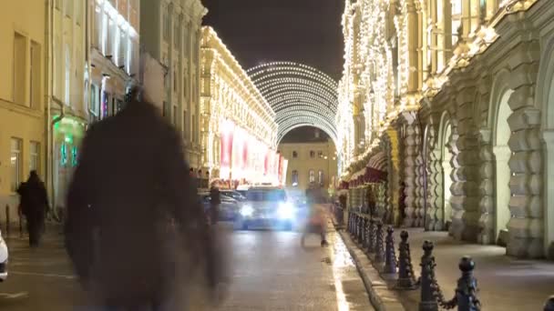 Zimní pohled Nikolskaya street timelapse v Moskvě, Rusko. — Stock video