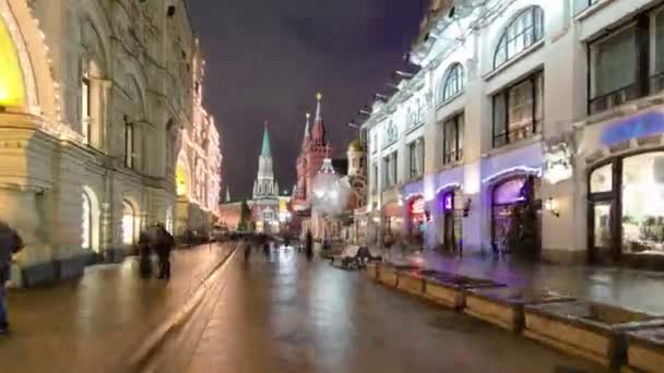 Vista de inverno de Nikolskaya rua timelapse hyperlapse em Moscou, Rússia . — Vídeo de Stock