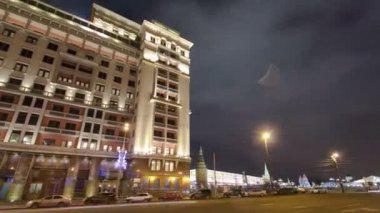 Eski Hotel Moskva timelapse hyperlapse ve Doğu cephe görünümü. Moscow, Rusya Federasyonu