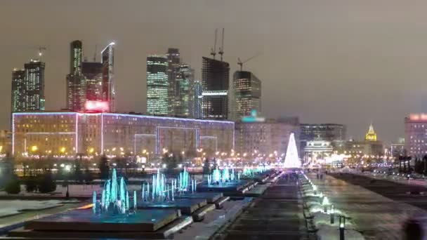 Visa från Poklonnaya Hill businesscenter Moscow City timelapse hyperlapse. Ryssland, Moskva — Stockvideo