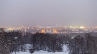 Moscow City, Rusya Federasyonu, serçe Hills gün gece kış timelapse için panoramik
