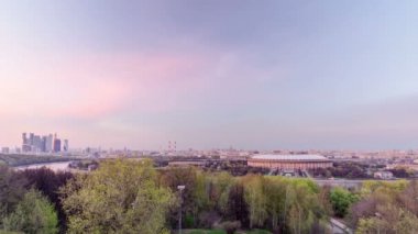Moscow City, Rusya Federasyonu, serçe Hills gün gece timelapse için panoramik